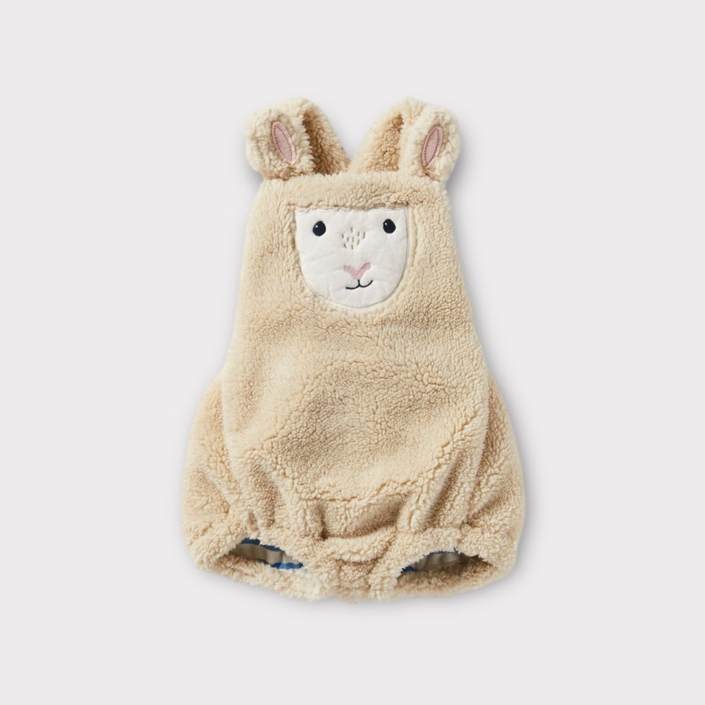 Mini Boden Lamb Applique Fleece Ivory Romper